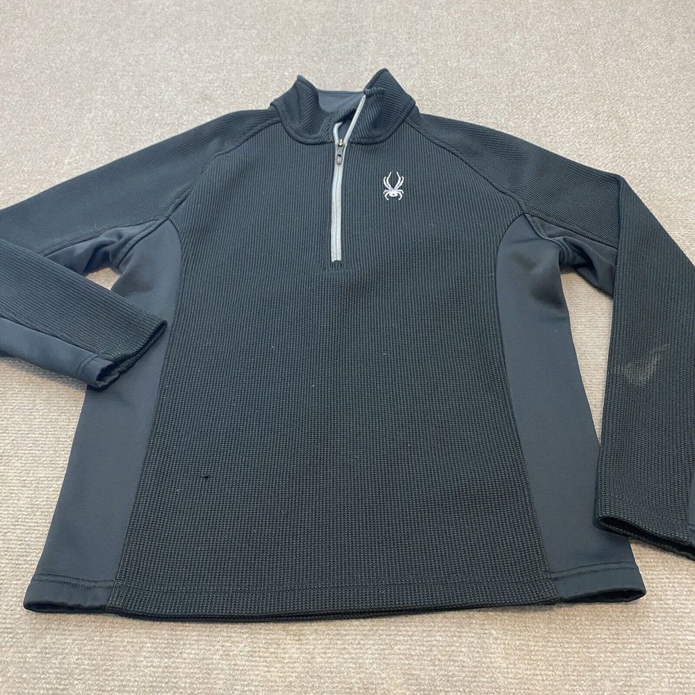 Spyder Jacket Mens‎ Medium Black Knit Fleece 1/4 Zip Sweater Logo Outdoor
